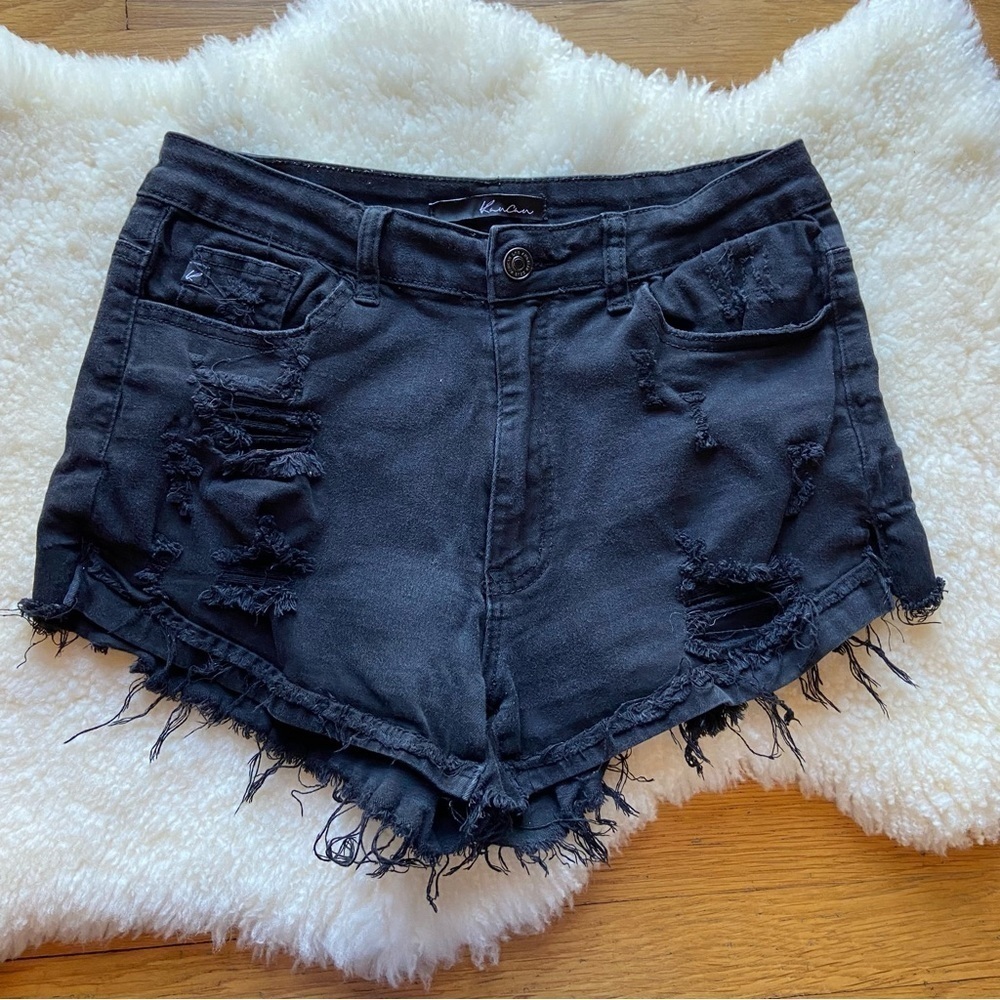 Kancan Distressed Black Denim Short - Picture 3 of 8